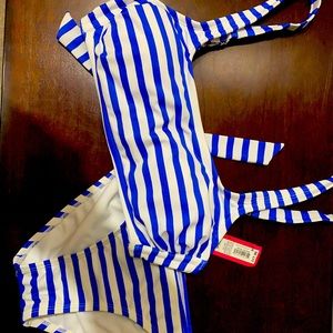 Blue and White Striped Bikini